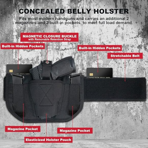NEW Belly Band Gun Holster Double Mag Pouch for Most Pistols and Revolvers - Picture 4 of 7